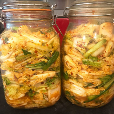 Large batch kimchi made with napa cabbage, scallions and a Korean Kimchi sauce. #napacabbage #kimchi @mjskitchen