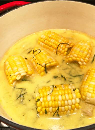 Sweet corn cooked in a milk and butter broth with fresh herbs. #corn #milk #boiled #freshherbs @mjskitchen