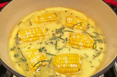 Sweet corn cooked in a milk and butter broth with fresh herbs. #corn #milk #boiled #freshherbs @mjskitchen